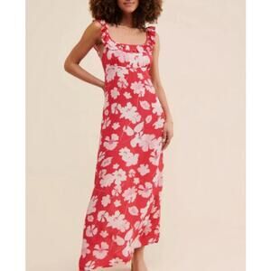 Lily & Lionel Anthropologie Red Pink Floral Maxi Dress Size 8